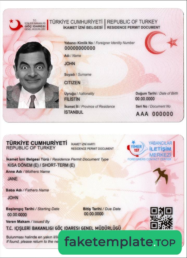 Feature of fake Turkey residence permit example